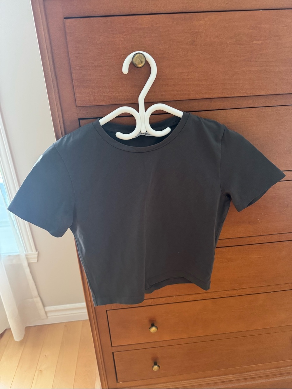 Zara Charcoal/Dark grey Short Sleeve Crop Top